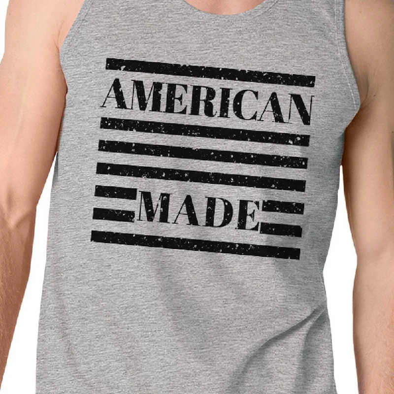 American Made Mens Grey Cotton Tanks 4th Of July Graphic Tank Top