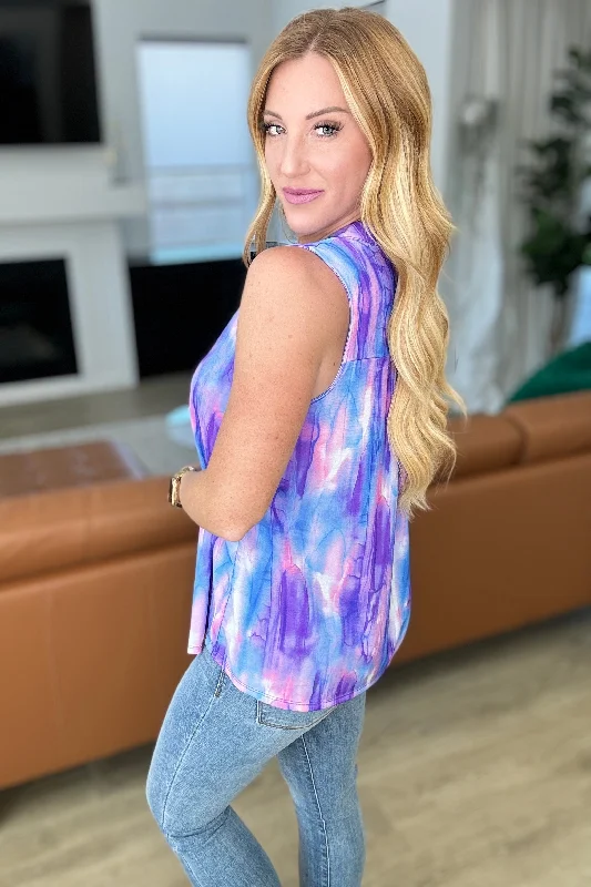 Lizzy Tank Top in Lavender and Blue Watercolor