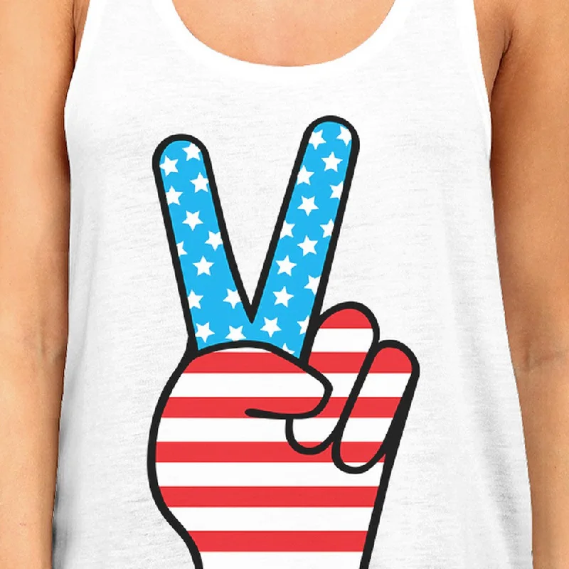 Peace Sign American Flag Unique Independence Day Tank Top For Her