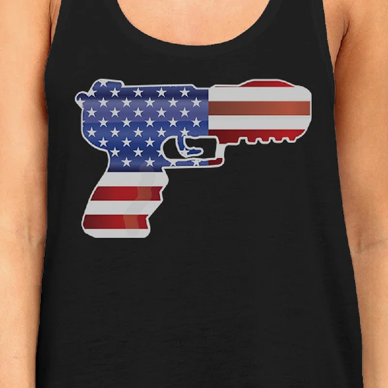 Pistol Shape American Flag Womens Tank Top Unique Fourth Of July