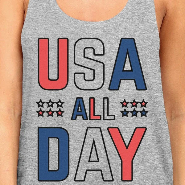 USA All Day Cute Womens Cotton Tank Top Racerback Fourth of July