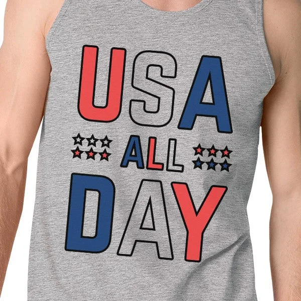 USA All Day Mens Grey Cute Patriotic USA Design For 4th Of July