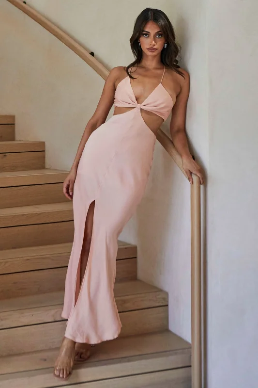 All That Glitters Front Split Tied Back Maxi Dress Desert Rose