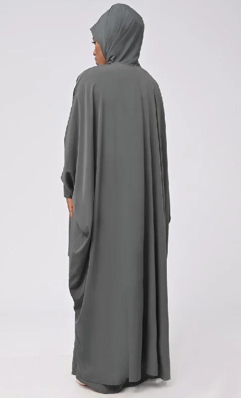 Asr Modest Grey Double Layer Prayer Dress For Women (2Pcset +Hijab )