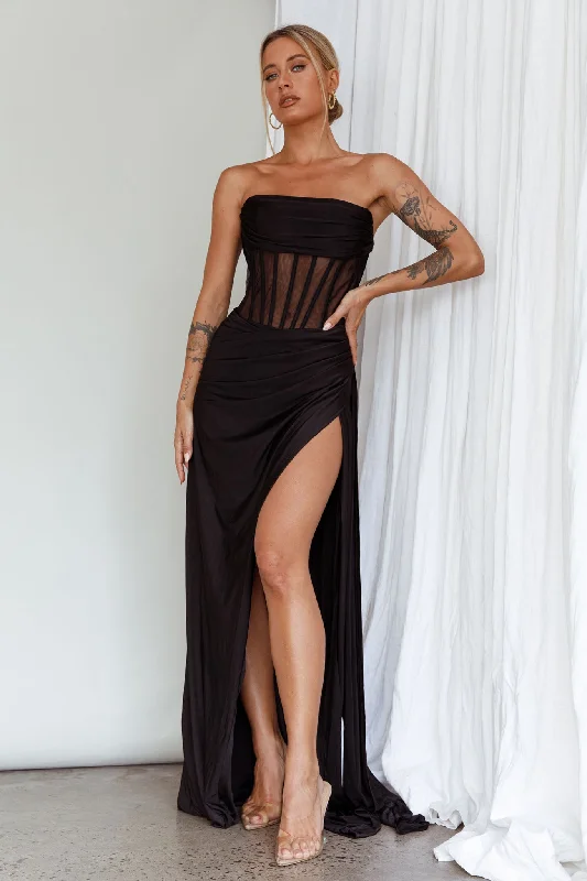 Aysha Strapless Split Maxi Dress Black