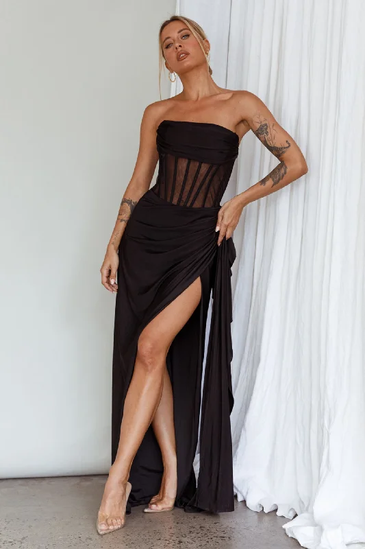 Aysha Strapless Split Maxi Dress Black