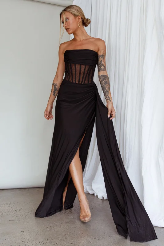 Aysha Strapless Split Maxi Dress Black