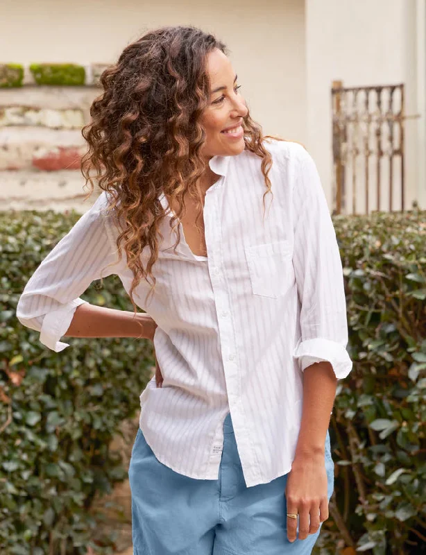 Barry Button Up White Sheer Stripe