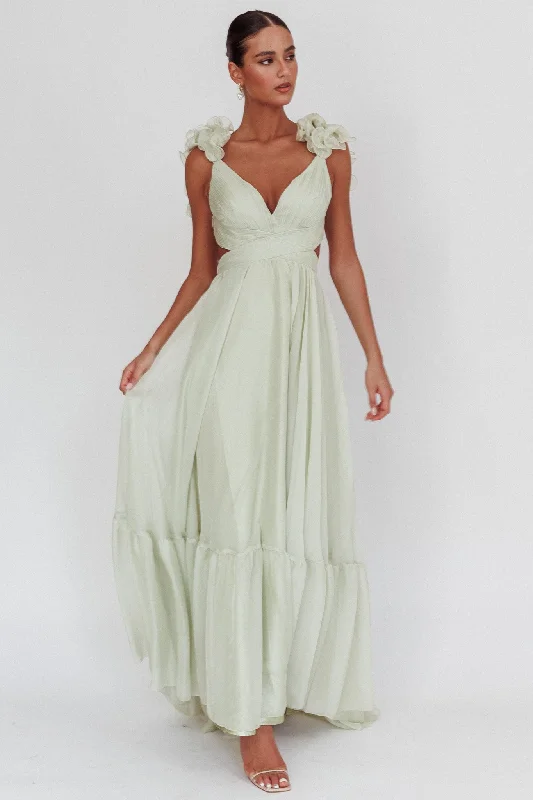 Bellamy Lace-Up Back Ruffle Maxi Dress Sage