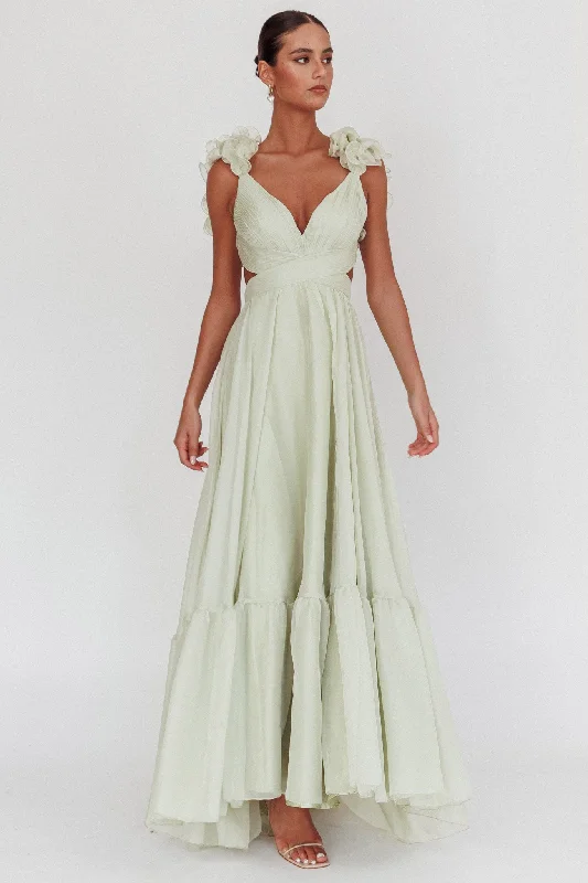 Bellamy Lace-Up Back Ruffle Maxi Dress Sage