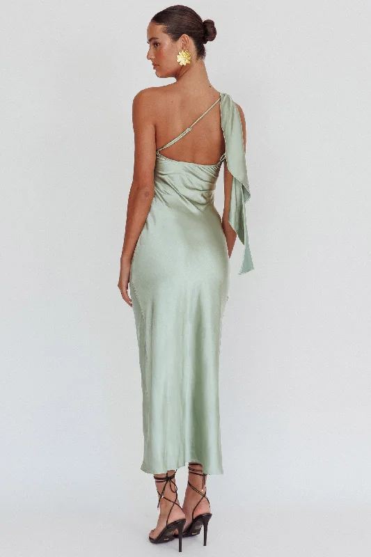 Carmel One-Shoulder Sash Maxi Dress Sage