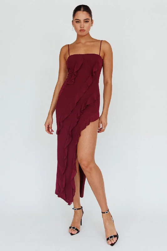 Catriona Split Ruffle Midi Dress Grape