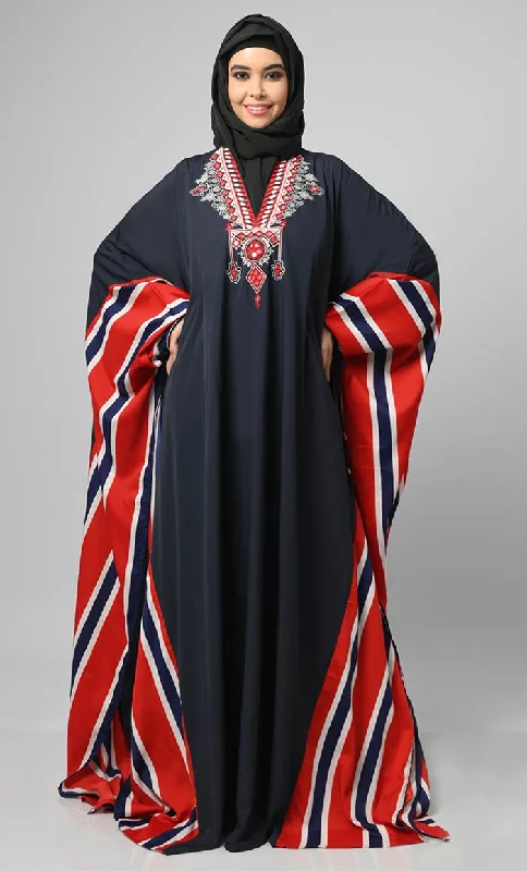 Printed Side Panel Kaftan Style Long Abaya