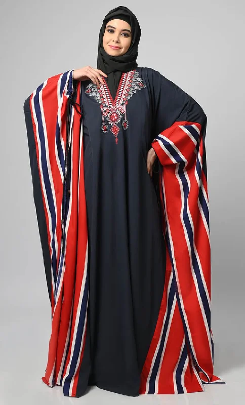 Printed Side Panel Kaftan Style Long Abaya