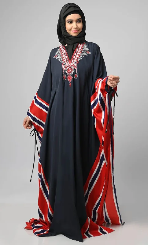 Printed Side Panel Kaftan Style Long Abaya