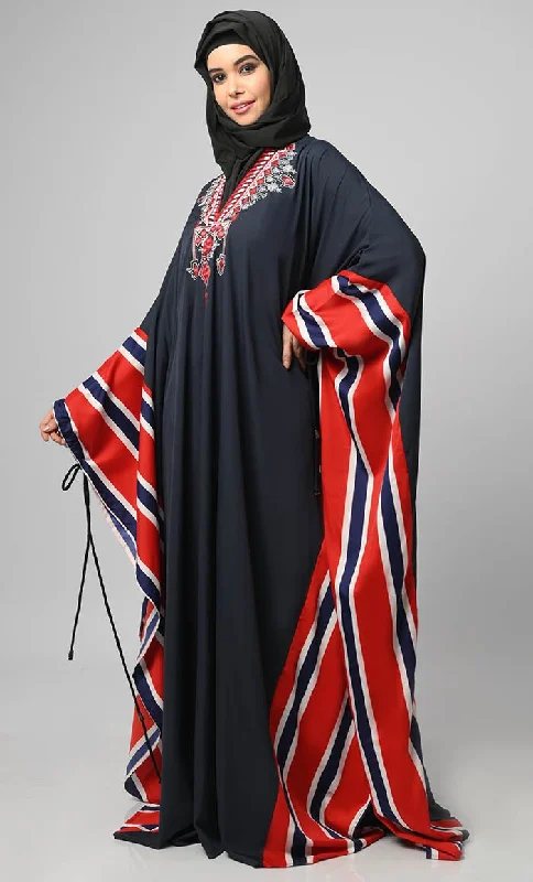 Printed Side Panel Kaftan Style Long Abaya