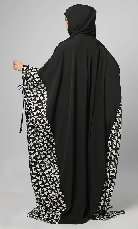 Egyptian Black & White Stripe Print Side Panel Kaftan Style Long Abaya