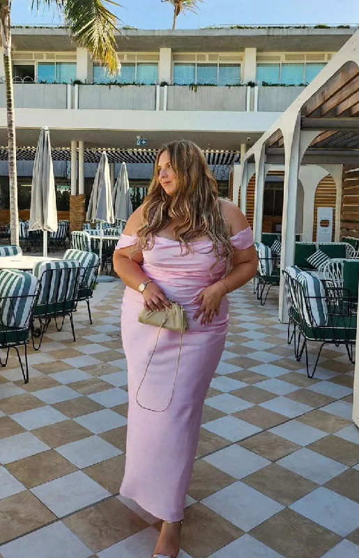 Ella Light Pink Off Shoulder Formal Maxi Dress