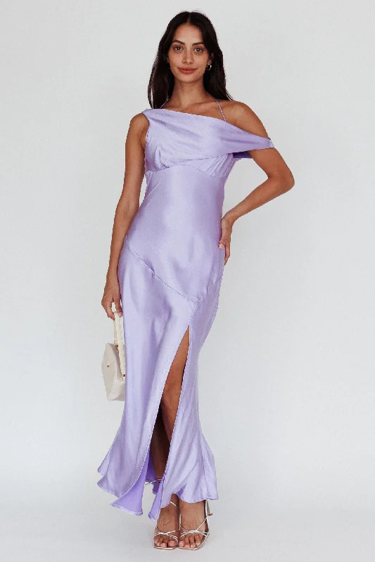 Etienne Off-Shoulder Halter Midi Dress Lilac