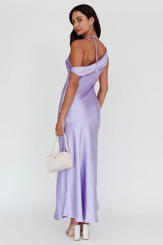 Etienne Off-Shoulder Halter Midi Dress Lilac