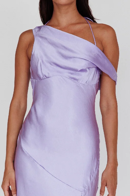 Etienne Off-Shoulder Halter Midi Dress Lilac