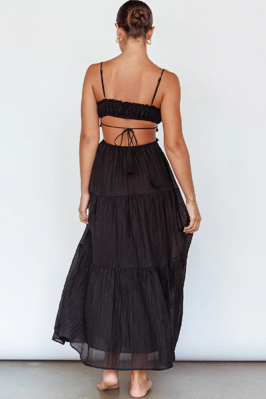 Eyona Cut-Out Waist Tie Maxi Dress Black