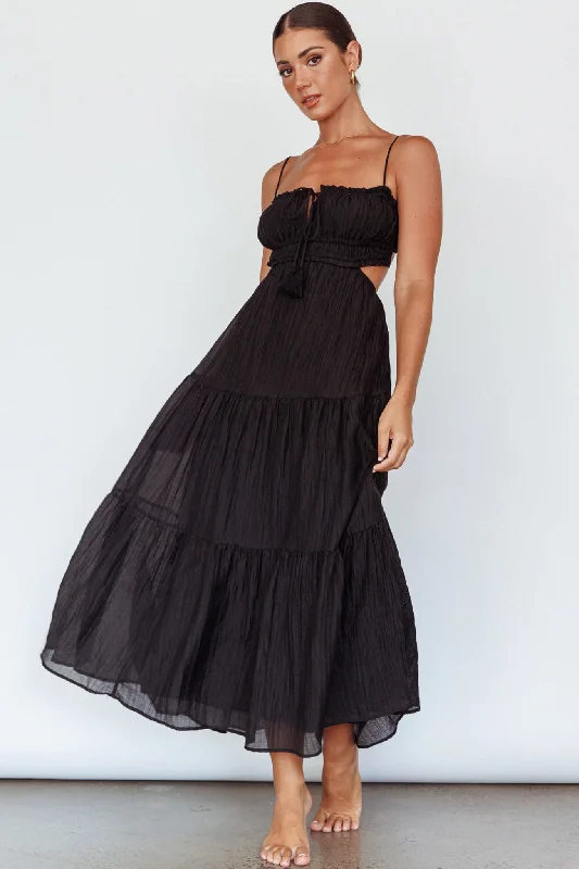 Eyona Cut-Out Waist Tie Maxi Dress Black