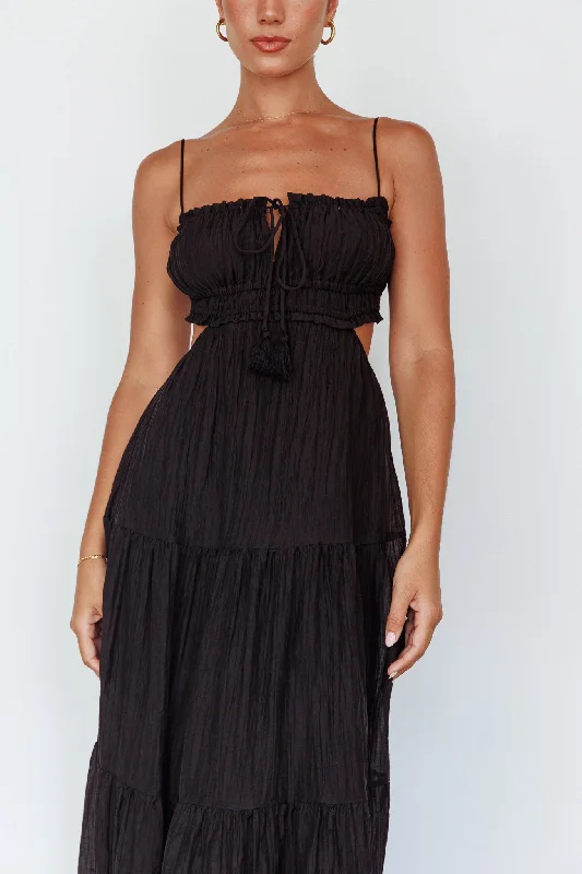 Eyona Cut-Out Waist Tie Maxi Dress Black