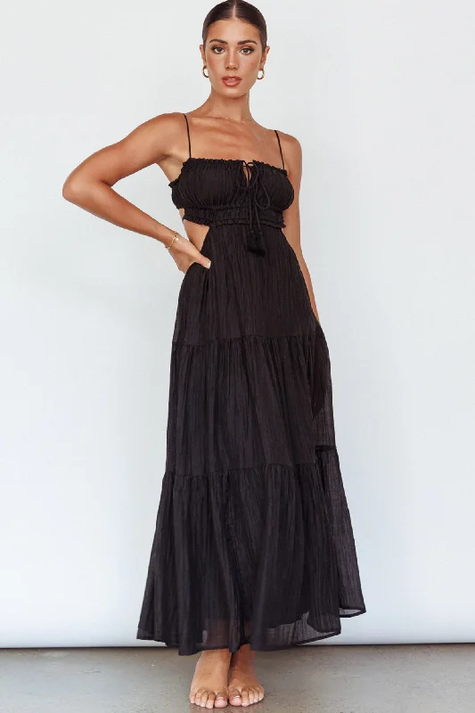 Eyona Cut-Out Waist Tie Maxi Dress Black