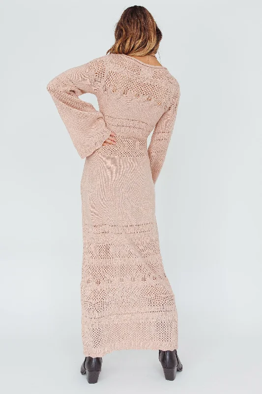 Gail Long Sleeve Crochet Maxi Dress Blush