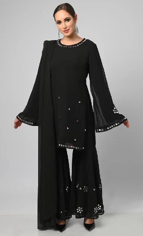 Georgette Muslim Designer Flared Palazzo Kurta Set With Duppata