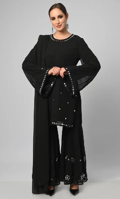 Georgette Muslim Designer Flared Palazzo Kurta Set With Duppata