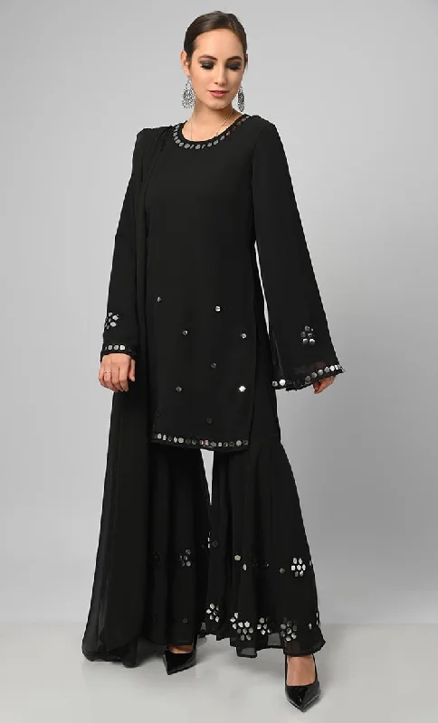 Georgette Muslim Designer Flared Palazzo Kurta Set With Duppata