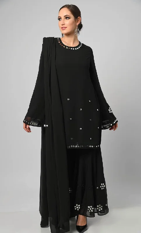 Georgette Muslim Designer Flared Palazzo Kurta Set With Duppata