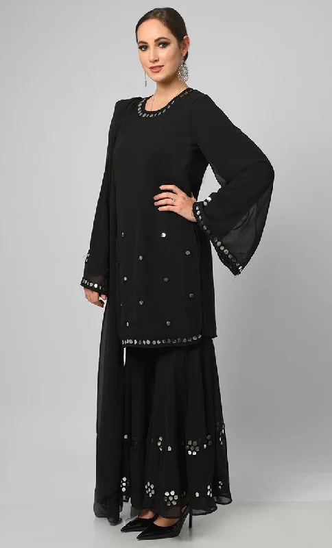 Georgette Muslim Designer Flared Palazzo Kurta Set With Duppata