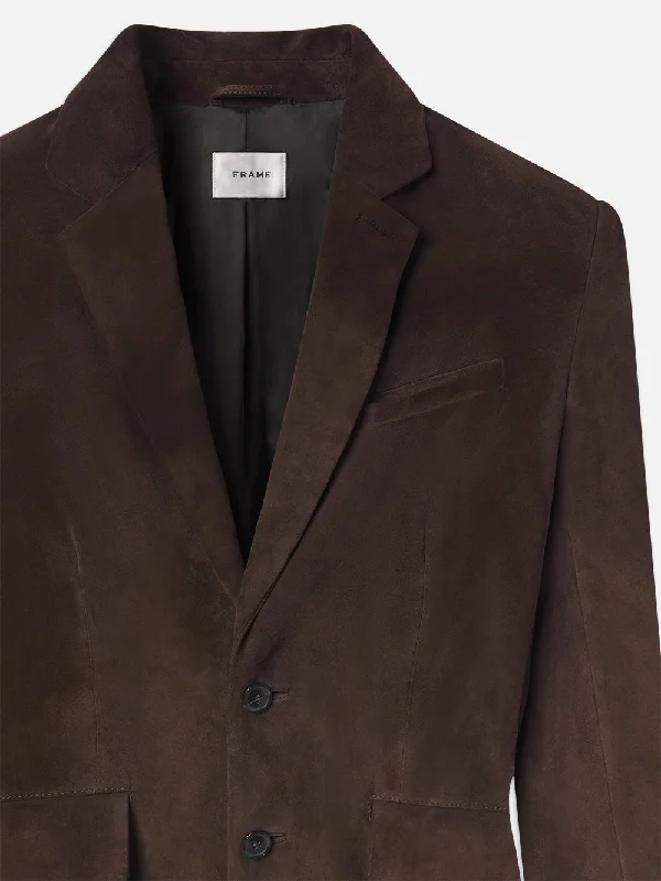 Grandfather Suede Blazer -- Chocolate Brown