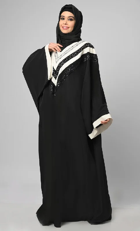 Irani Black Intricate Lace Detailing Kaftan Long Abaya