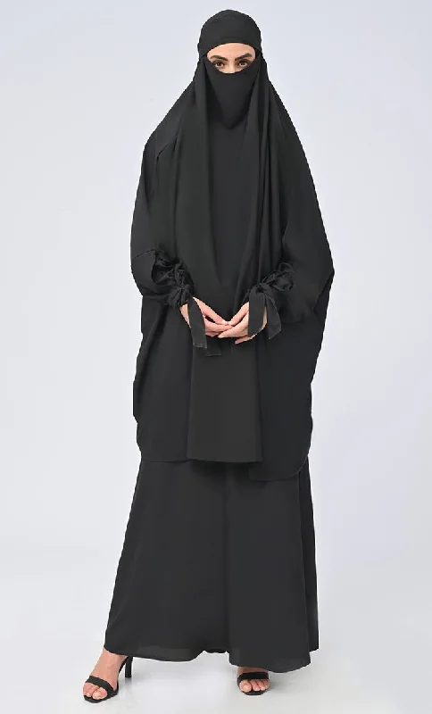 Isha Modest Black Crepe Khimar Prayer Dress For Women