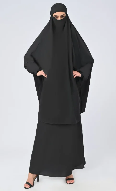 Isha Modest Black Crepe Khimar Prayer Dress For Women