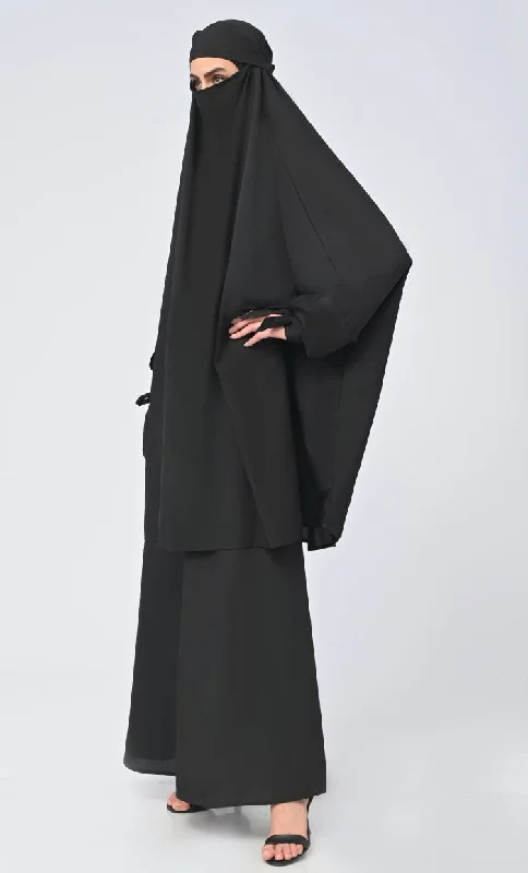 Isha Modest Black Crepe Khimar Prayer Dress For Women