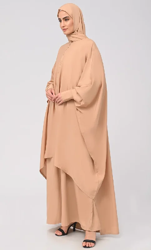 Islamic Front Zipper Double Layer Dress For Women (2Pcset+Hijab)