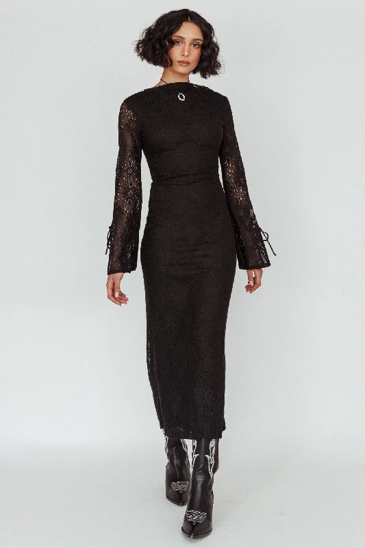 Kalia Long Sleeve Lace Midi Dress Black