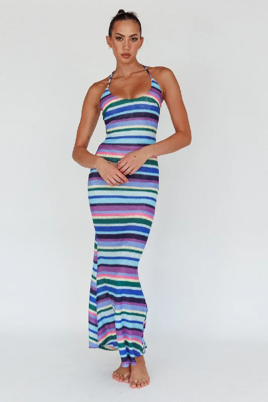 Kandy Crochet Maxi Dress Stripe Lavender Multi