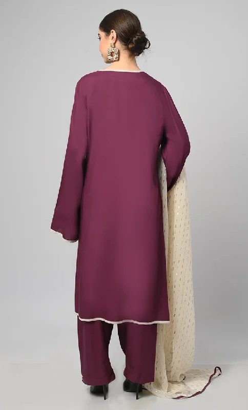 Kashmiri Embroidered Rayon Phiran With Salwar And Dupatta-Included Pockets