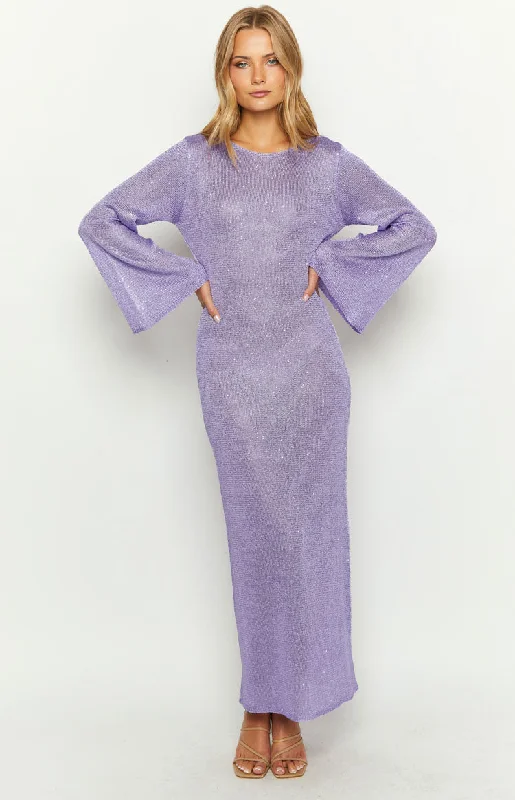 Kendrick Purple Sequin Knit Long Sleeve Maxi Dress