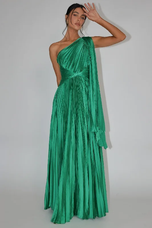 Laxmi Accordion Pleat Maxi Dress Kelly Green