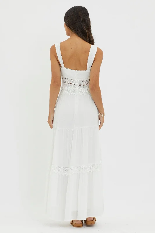 Libby Crochet Lace Waist Maxi Dress Off White