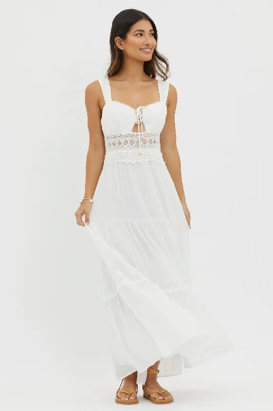 Libby Crochet Lace Waist Maxi Dress Off White