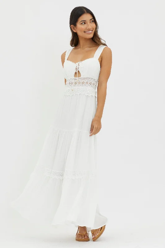 Libby Crochet Lace Waist Maxi Dress Off White