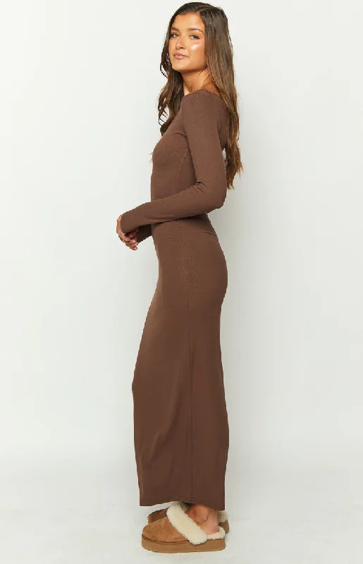 Lily Brown Long Sleeve Maxi Dress